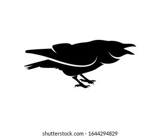 Raven bird logo vector template, Black silhouette of a crow on an isolated background