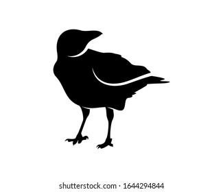 Raven bird logo vector template, Black silhouette of a crow on an isolated background