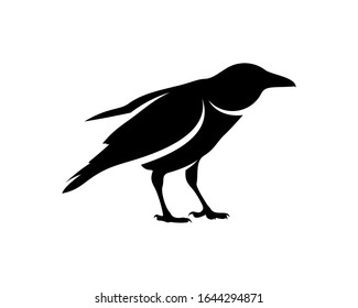 Raven bird logo vector template, Black silhouette of a crow on an isolated background