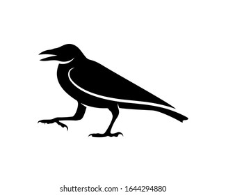 Raven bird logo vector template, Black silhouette of a crow on an isolated background