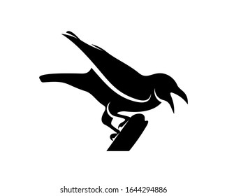 Raven bird logo vector template, Black silhouette of a crow on an isolated background
