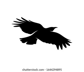 Raven bird logo vector template, Black silhouette of a crow on an isolated background