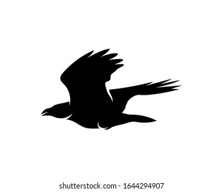 Raven bird logo vector template, Black silhouette of a crow on an isolated background