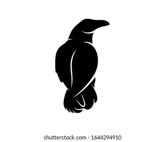 Raven bird logo vector template, Black silhouette of a crow on an isolated background