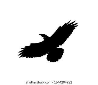 Raven bird logo vector template, Black silhouette of a crow on an isolated background