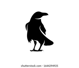 Raven bird logo vector template, Black silhouette of a crow on an isolated background