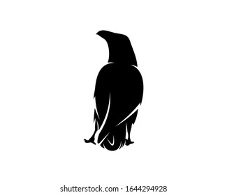 Raven bird logo vector template, Black silhouette of a crow on an isolated background