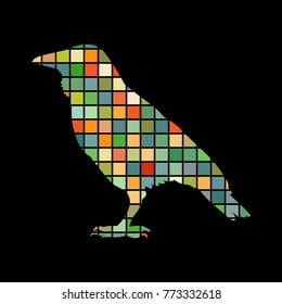 Raven bird mosaic color silhouette animal background black