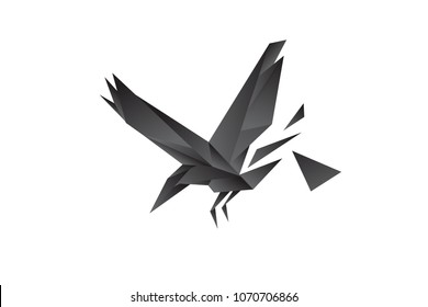 raven, bird polygonal for logo modern style. Low poly vector illustration