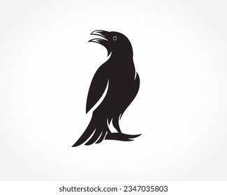 raven bird scream with look back logo symbol design template illustration inspiration