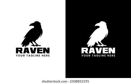 raven bird simple black and white silhouette logo