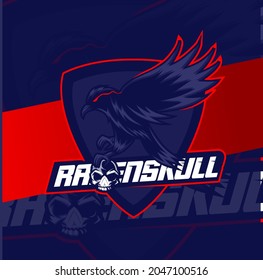 raven bird skull mascot esport design character for sport gaming and halloween