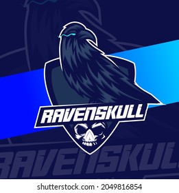 raven bird skull mascot esport design character for sport gaming and halloween