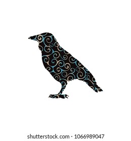 Raven bird spiral pattern color silhouette animal