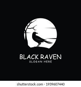 Raven black crow logo vector icon illustration