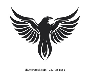 Raven black and white logo, vector illustration
