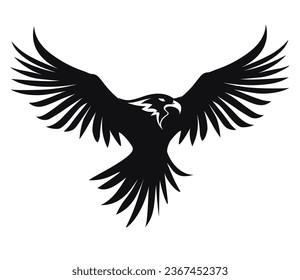 Raven black and white logo, vector illustration