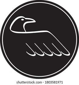 Raven black and white symbol, vector illustration 