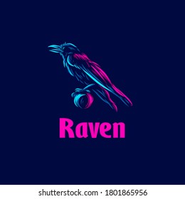 Raven Corbie Beak Bird line pop art potrait logo colorful design with dark background. Abstract vector illustration. Isolated black background.