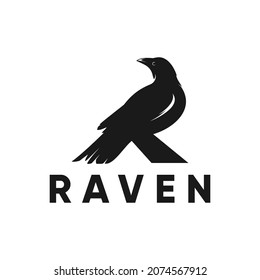 raven, crow, bird, initials letter R logo inspiration