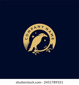 Raven or crow bird logo vector illustration design	