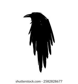 Raven or Crow black silhouette wild bird animal. Best for tattoo ink design or other. Vector illustration isolated on white.