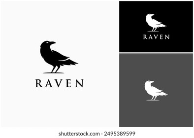 Raven Crow Corvus Gothic Horror Dark Scary Bird Silhouette Vektorgrafik Logo Design Illustration