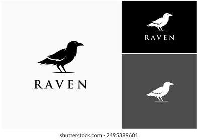 Raven Crow Corvus Gothic Horror Dark Scary Bird Silhouette Vector Logo Design Illustration