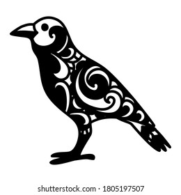 Raven or crow decorative halloween tribal drawing with ornaments