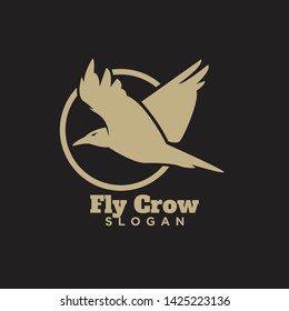 raven crow fly with circle gold logo icon design vector illustration template