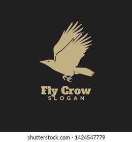 raven crow fly gold color with black background logo icon design vector illustration