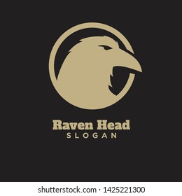 raven crow head with circle logo with gold color icon design vector illustration template