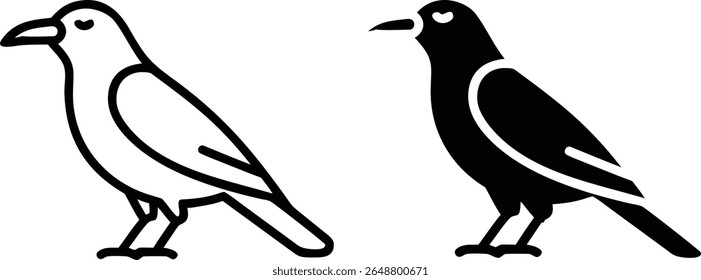 Conjunto de ícone de corvo-corvo, ilustração de vetor de silhueta de pássaro assustador Halloween