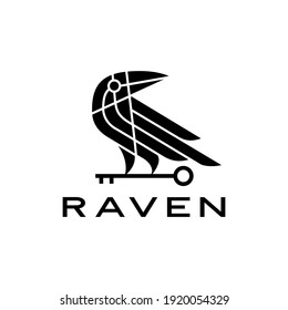 raven crow key black bird logo vector icon illustration