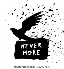 Raven or crow silhouette vector illustration. Nevermore print design.