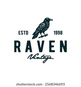 raven crow vintage logo design vector template illustration