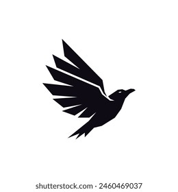 silueta de icono de diseño de logotipo de raven fly. Ilustración vectorial