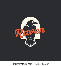 Raven in a frame logo design template for a dark background. Vector illustration.