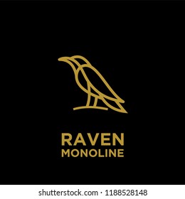 Raven gold line black background logo icon designs vector