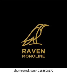 Raven gold line black background logo icon designs vector