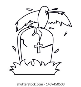 raven gravestonehappy halloween celebration vector ilustration