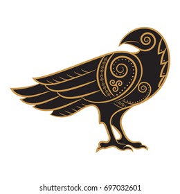 Raven hand-drawn in Celtic style, isolated on white, vector illustration svg