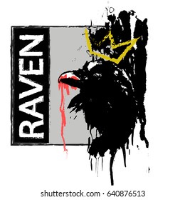 Raven head with crown for print