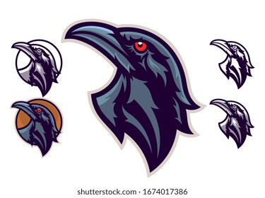 Raven head emblem with four variations.