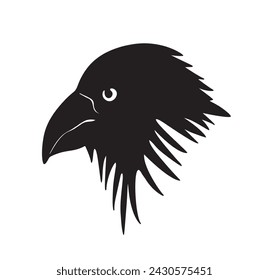 Cabeza de cuervo hecha de mancha de tinta. Hocico negro de un pájaro en estilo dibujado a mano. Dibujo gráfico de cuervo, elemento de diseño aislado para signo, icono, logotipo, otro. Ilustración vectorial simple.