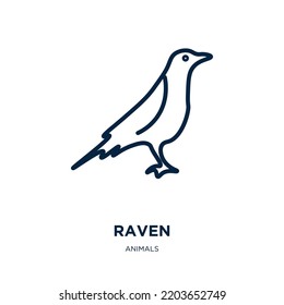 raven icon from animals collection. Thin linear raven, bird, wildlife outline icon isolated on white background. Line vector raven sign, symbol for web and mobile