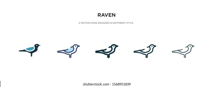 raven icon in different style vector illustration. two colored and black raven vector icons designed in filled, outline, line and stroke style can be used for web, mobile, ui