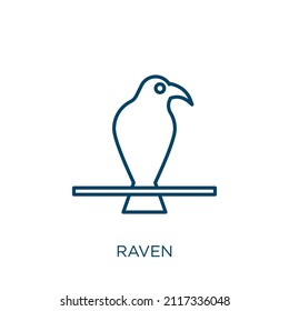 Raven Icon. Thin Linear Raven Outline Icon Isolated On White Background. Line Vector Raven Sign, Symbol For Web And Mobile