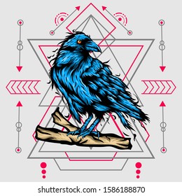 Raven illustration with sacred geometry pattern