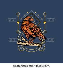 Raven illustration with sacred geometry pattern